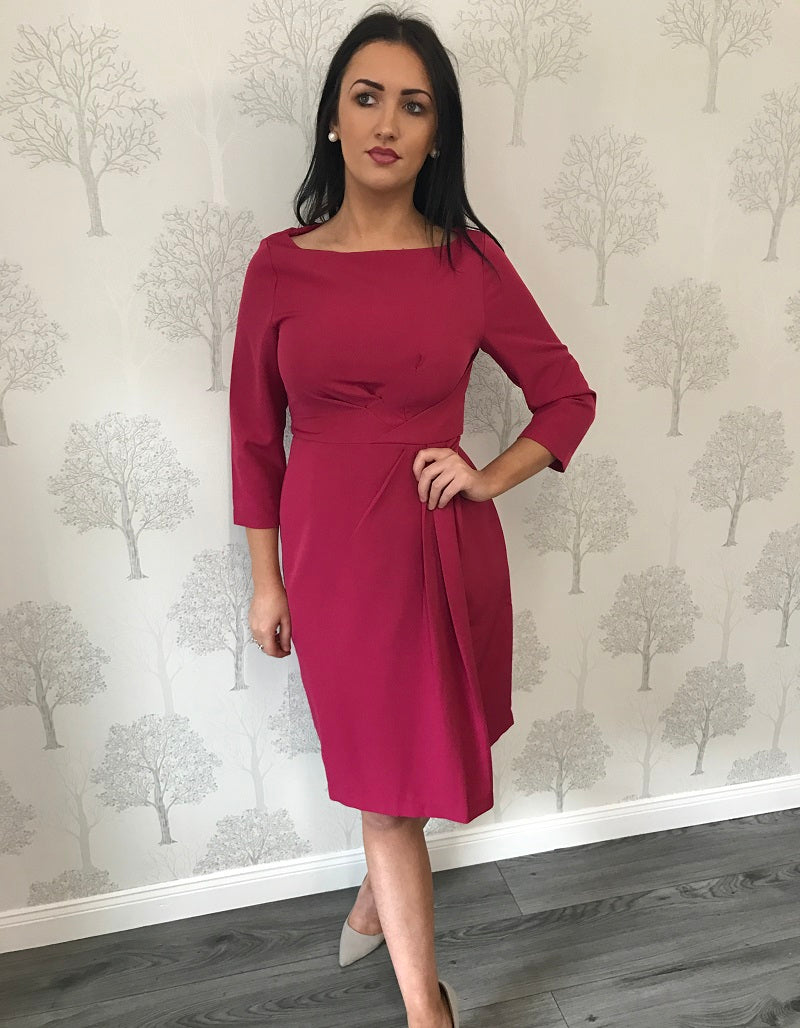 Nicky Magenta 3/4 Sleeve Ruched Pencil Dress